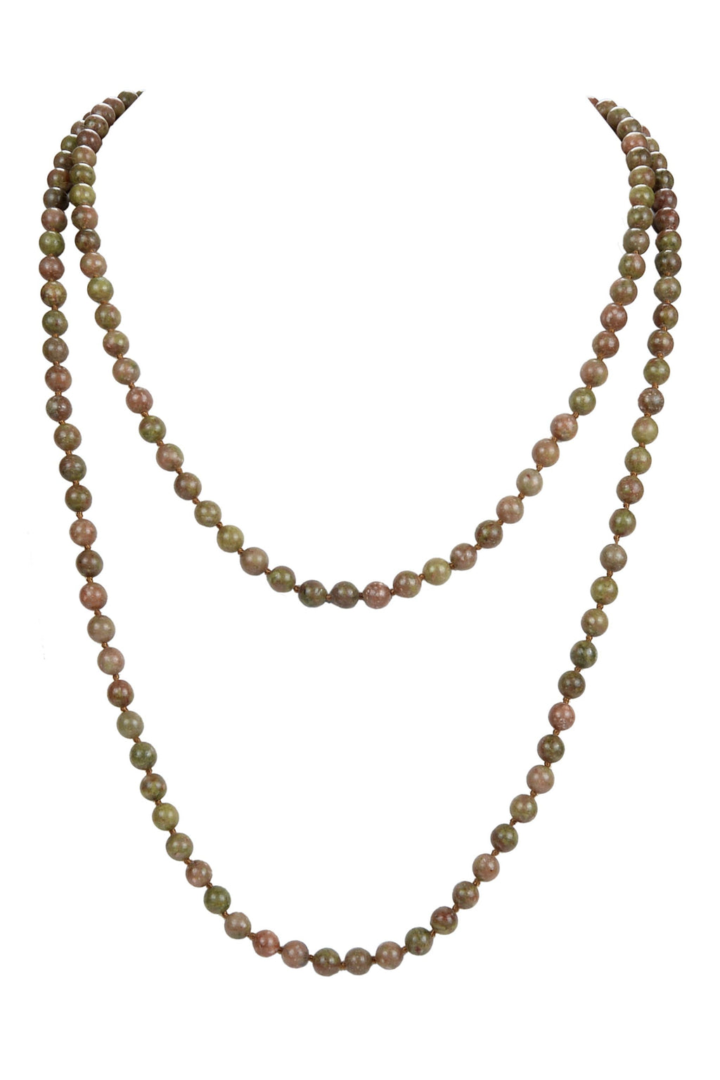 Unakite Bead Long Necklace N2740