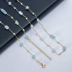 Natural Stone Pearl Chain Necklace N4377-78CM-Aquamarine