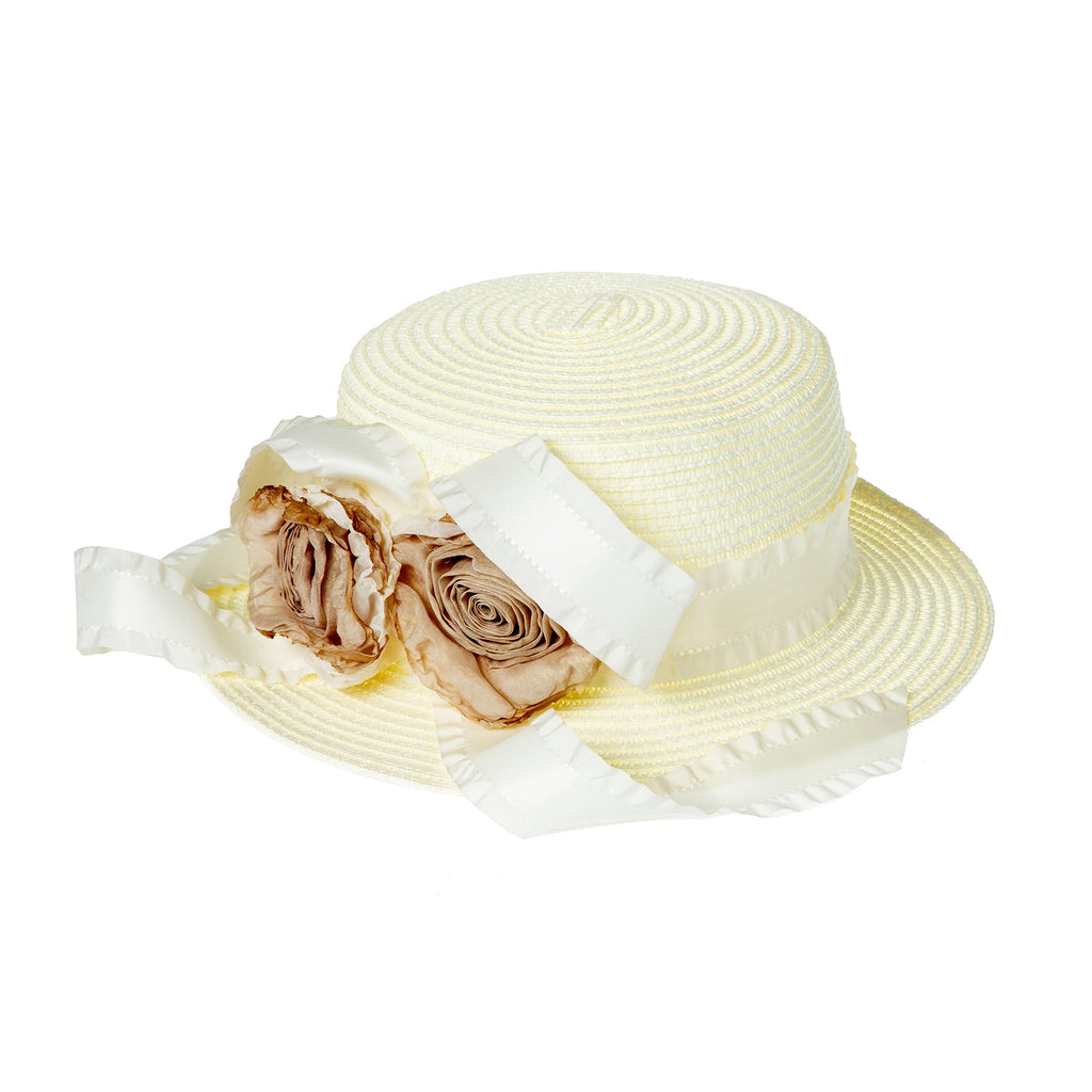 Rose Bow Fabric Straw Fedoras Hat C0794