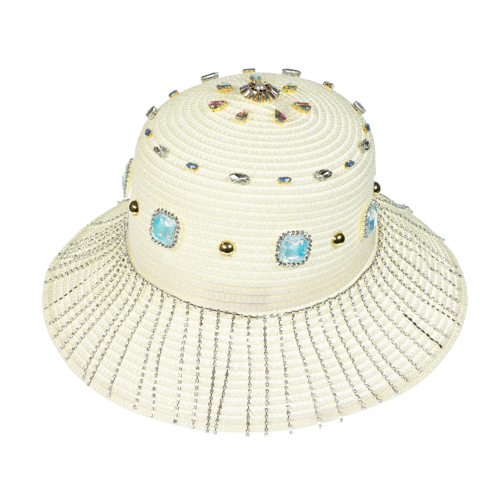 Geometry Rhinestone Straw Fedora Hat C0800