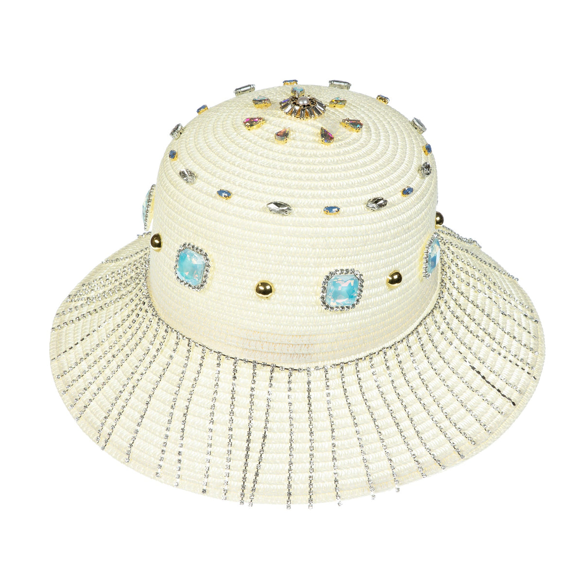 Geometry Rhinestone Straw Fedora Hat C0800