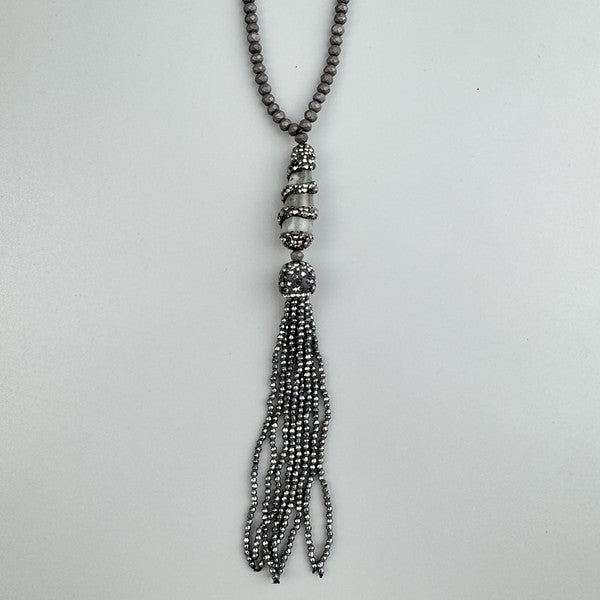 Beaded Tassel Hematite Stone Necklace