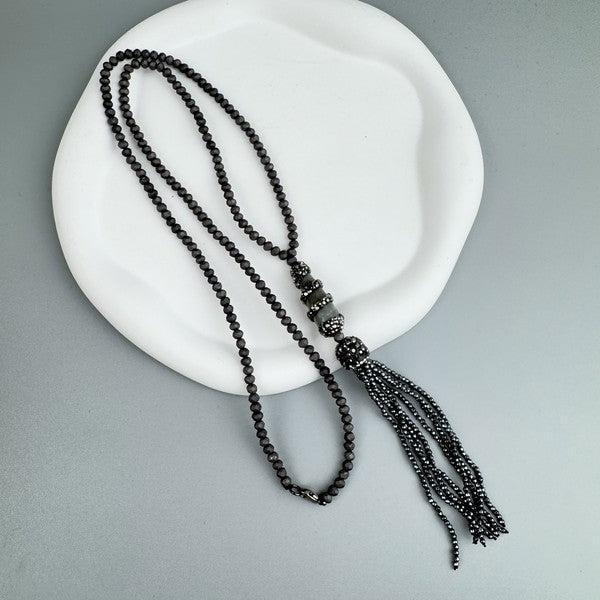 Beaded Tassel Hematite Stone Necklace