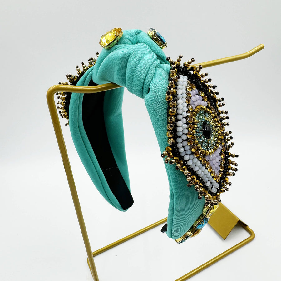 Evil Eye Seed Bead Rhinestone Knotted Headband L4520