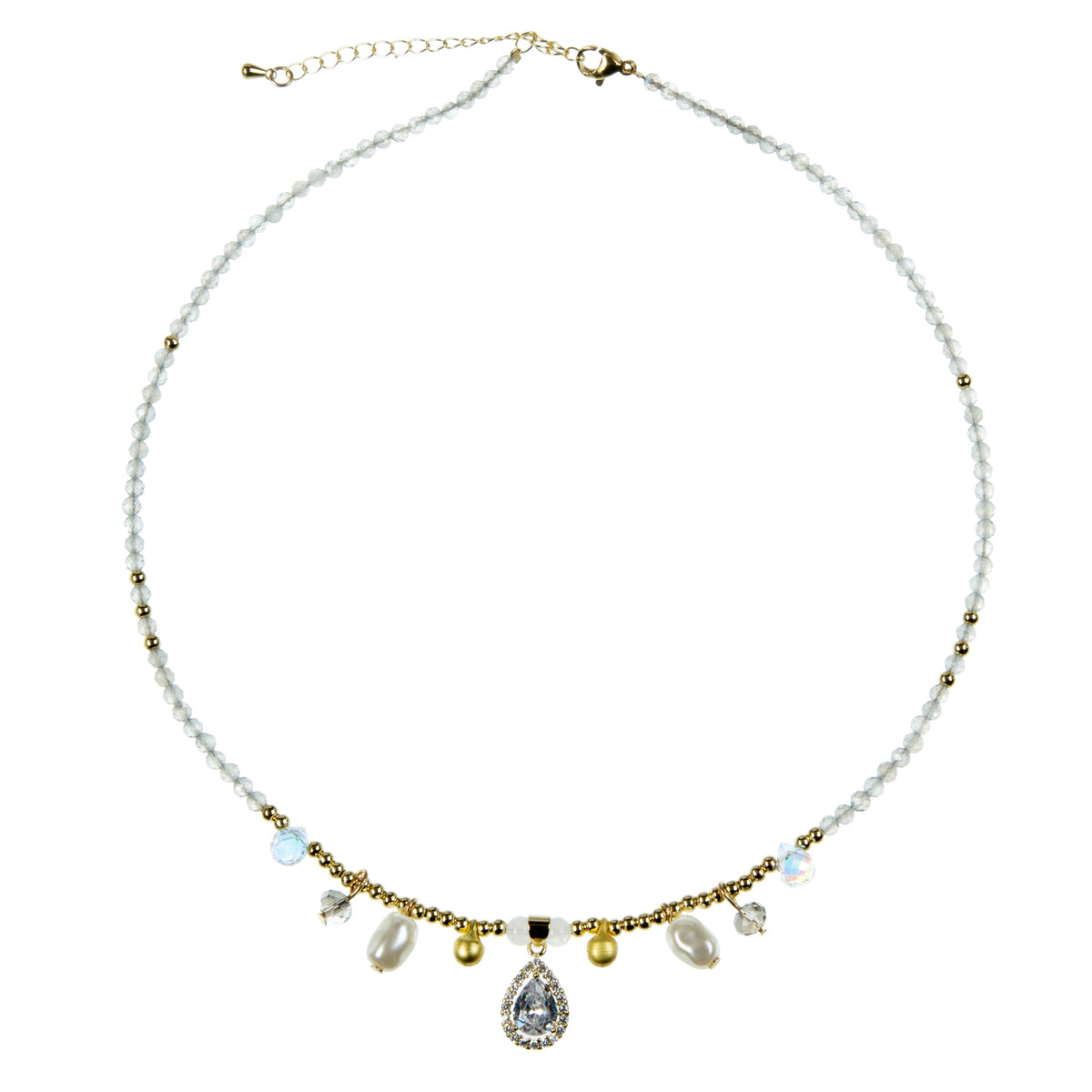 Teardrop Pendant Labradorite Stone Short Necklace N5347