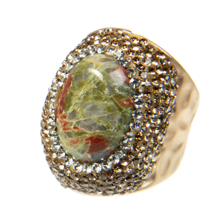 Unakite Pavé Cocktail Ring R2535