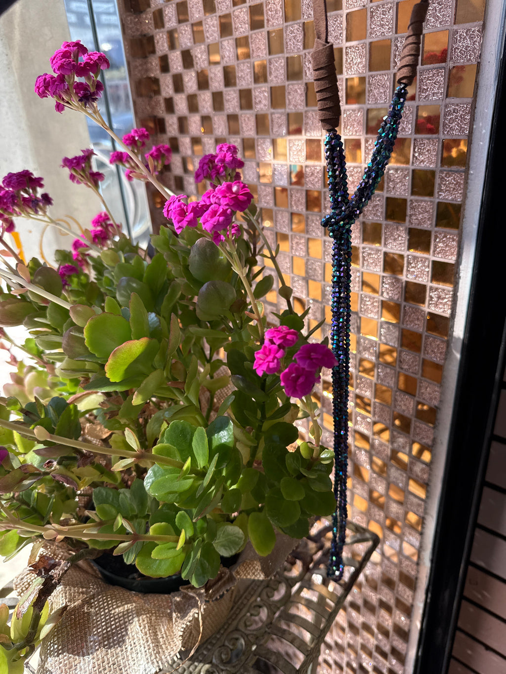 Crystal Bead Leatherette Long Tassel Necklaces N2534
