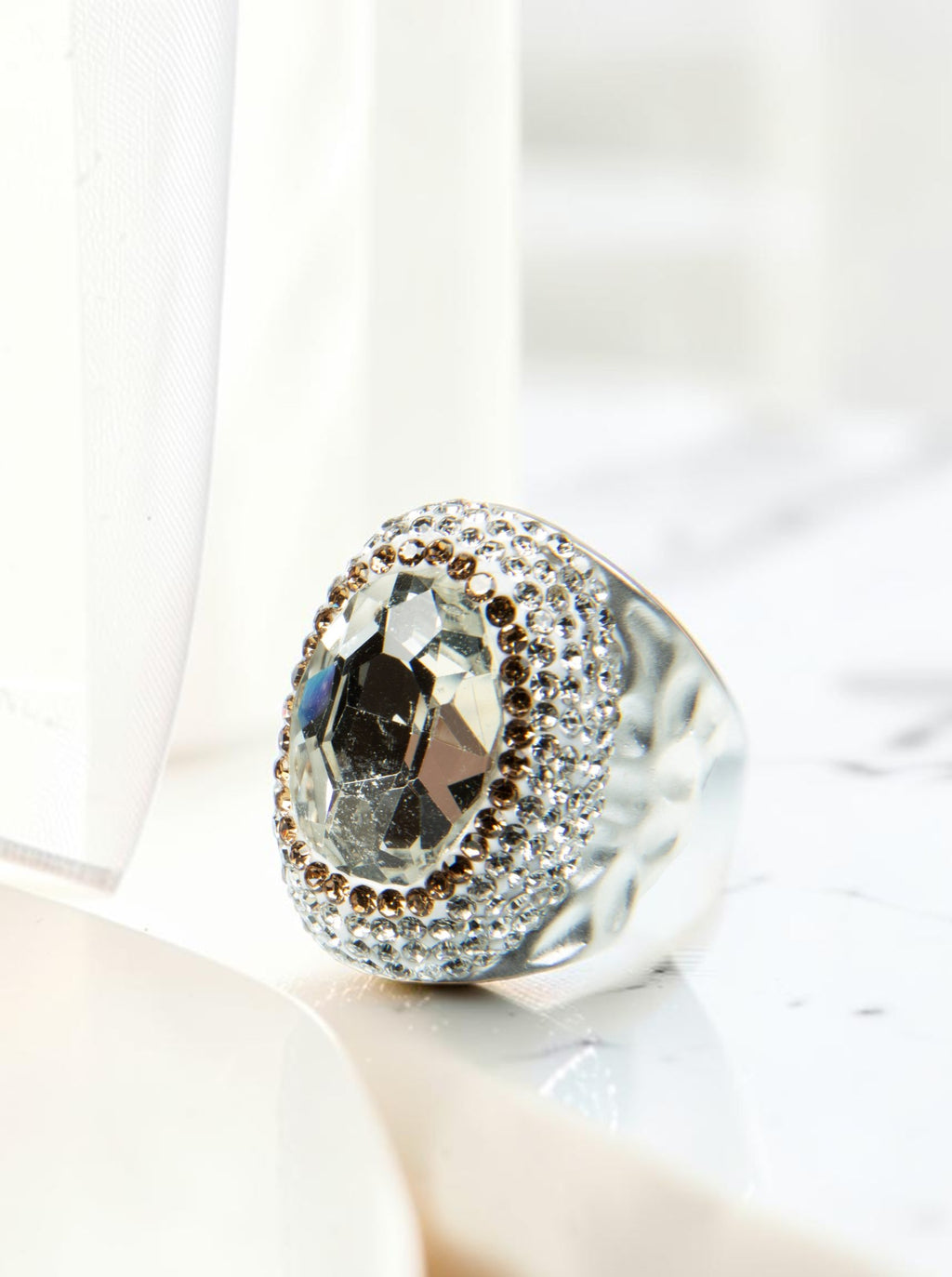 Glass Pavé Cocktail Ring R2543-Sliver