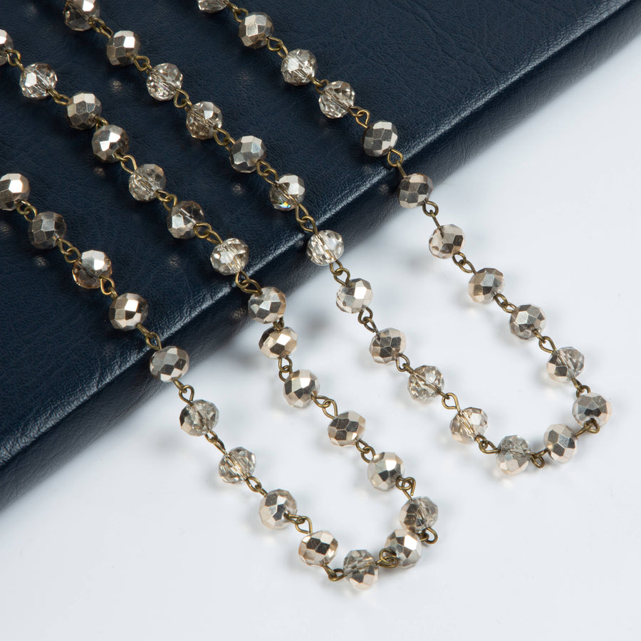 Crystal Beaded Chain Necklace N1163-135-Bronze