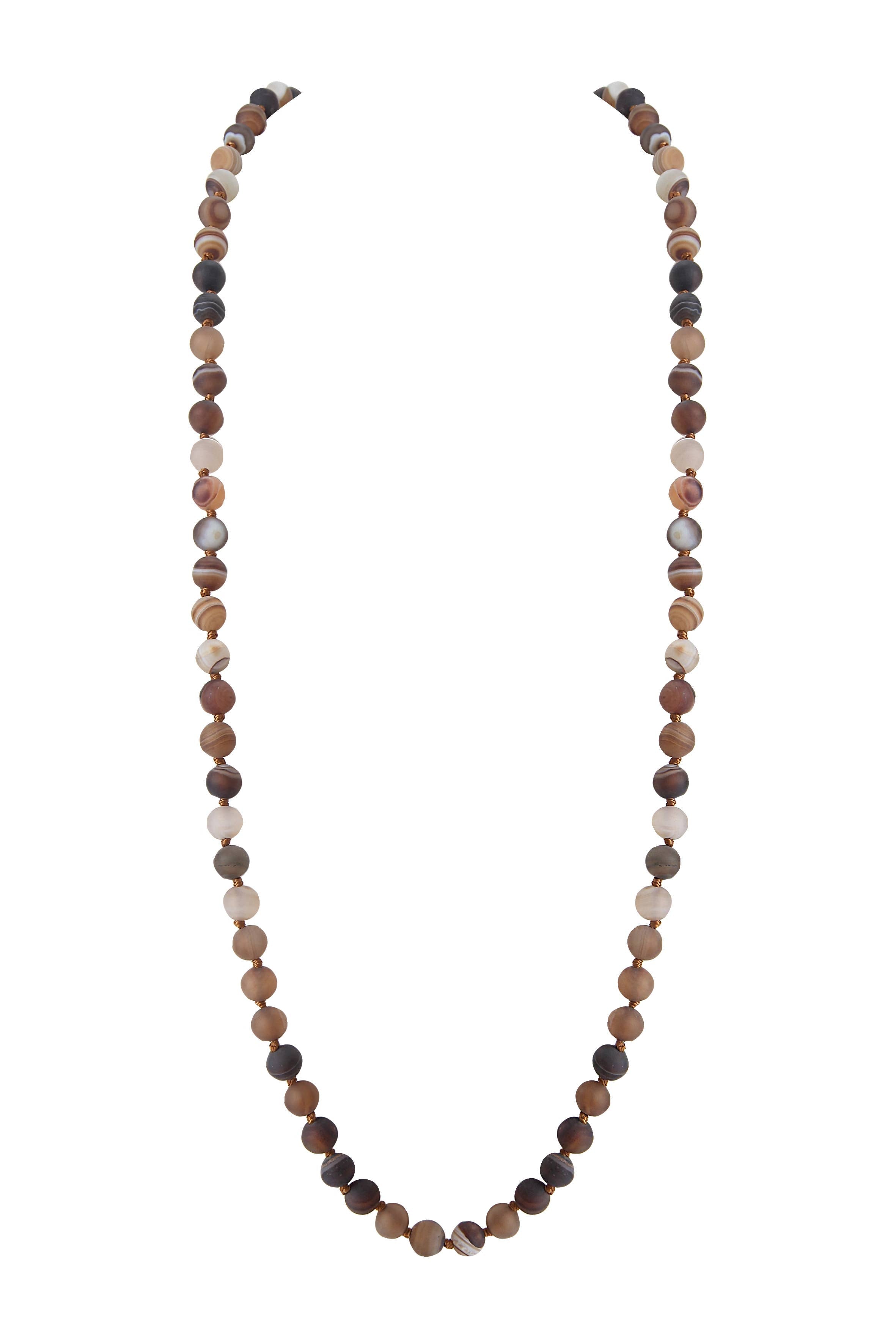 Brown Agate Bead Long Necklace N2740