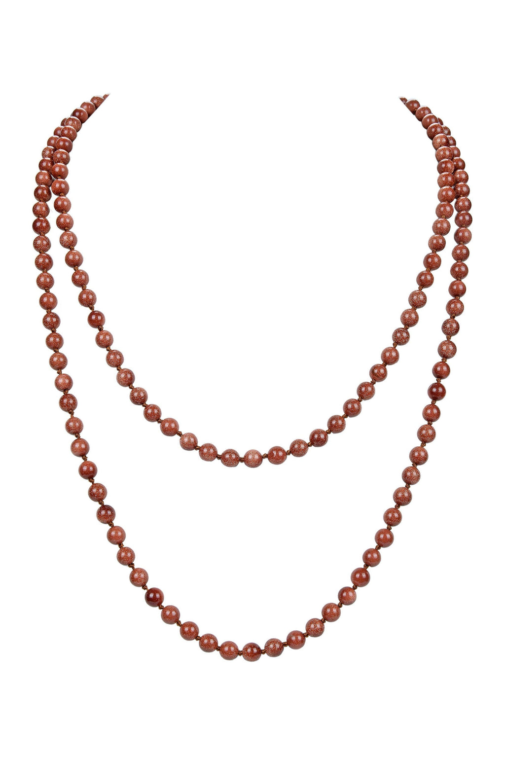 Red Gold Sandstone Bead Long Necklace N2740 - view 2