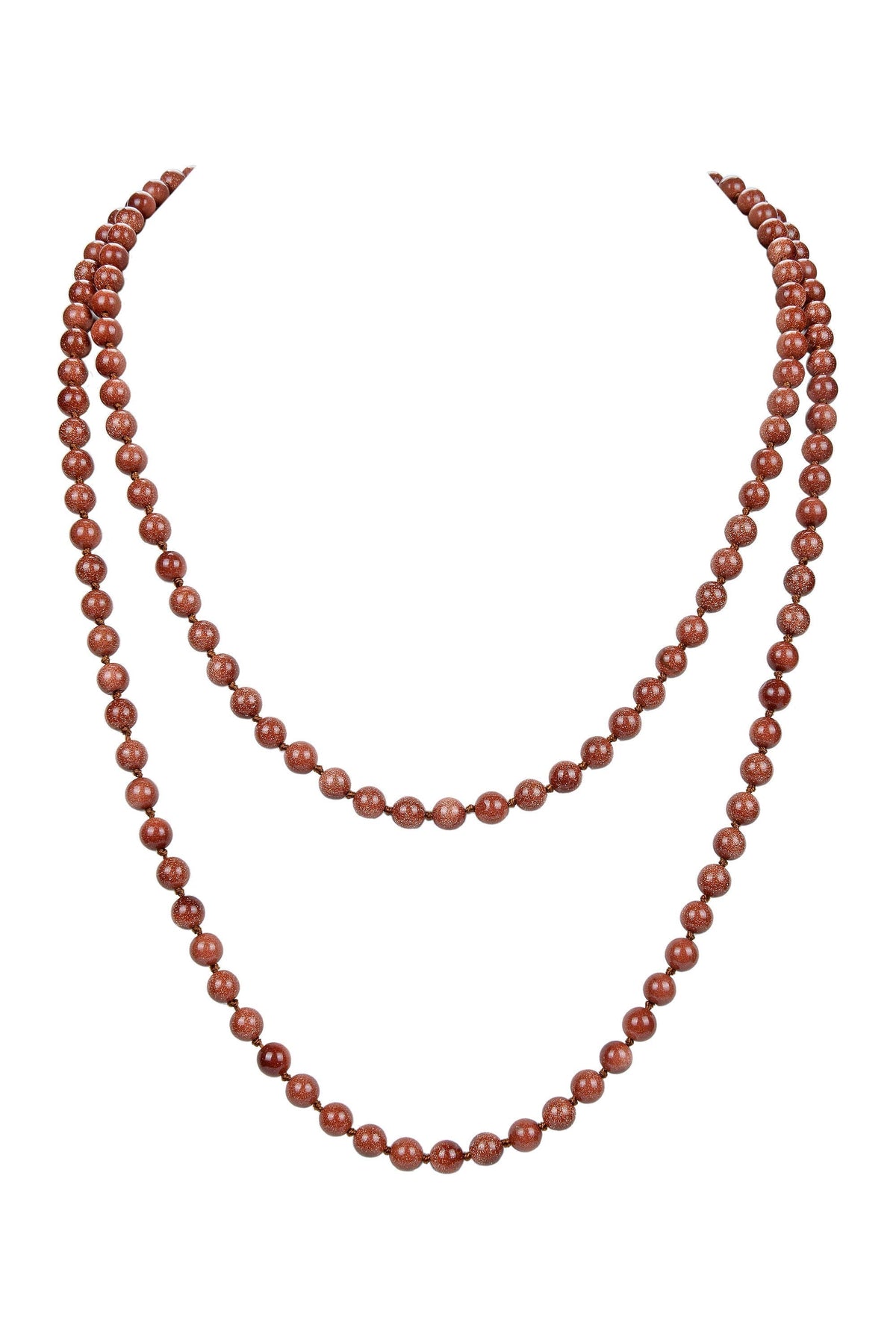 Red Gold Sandstone Bead Long Necklace N2740 - view 2