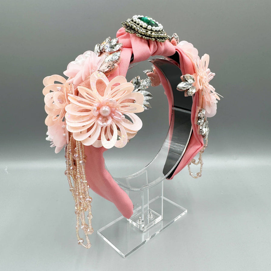 Floral Seed Bead Tassel Rhinestone Headband L4699