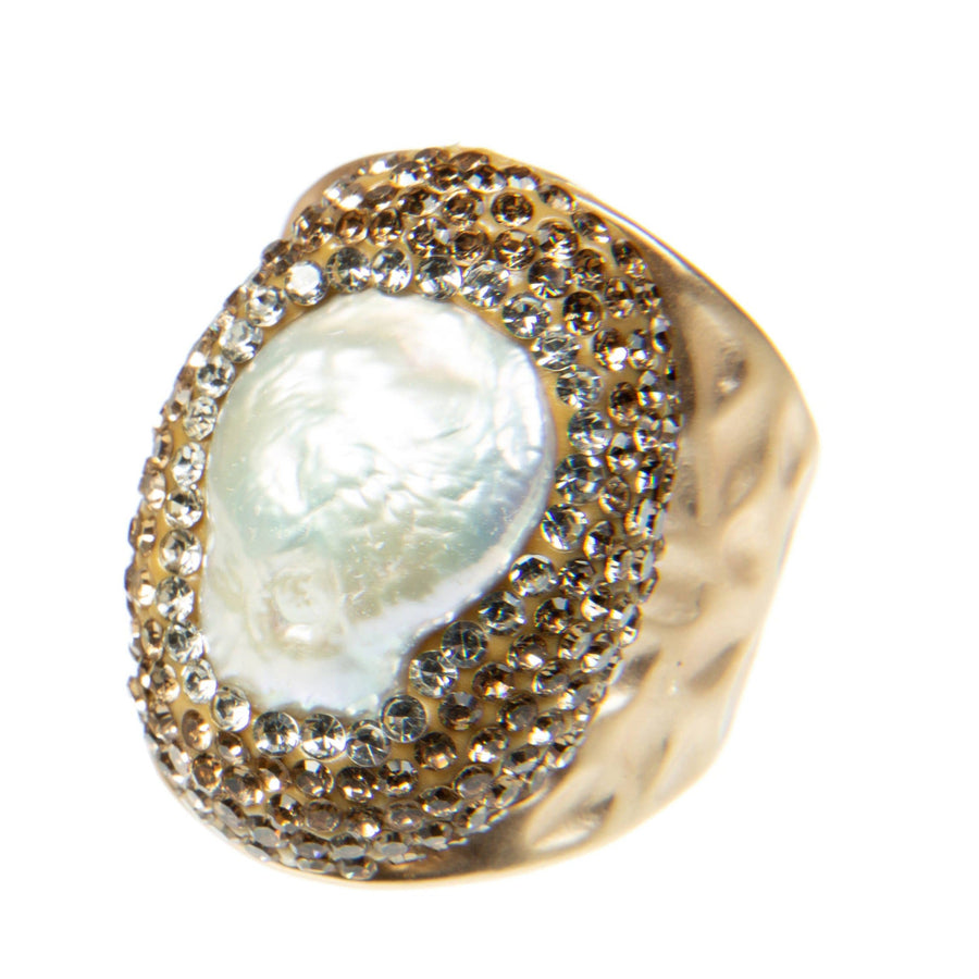 Irregular Freshwater Pearl Pavé Cocktail Ring R2530