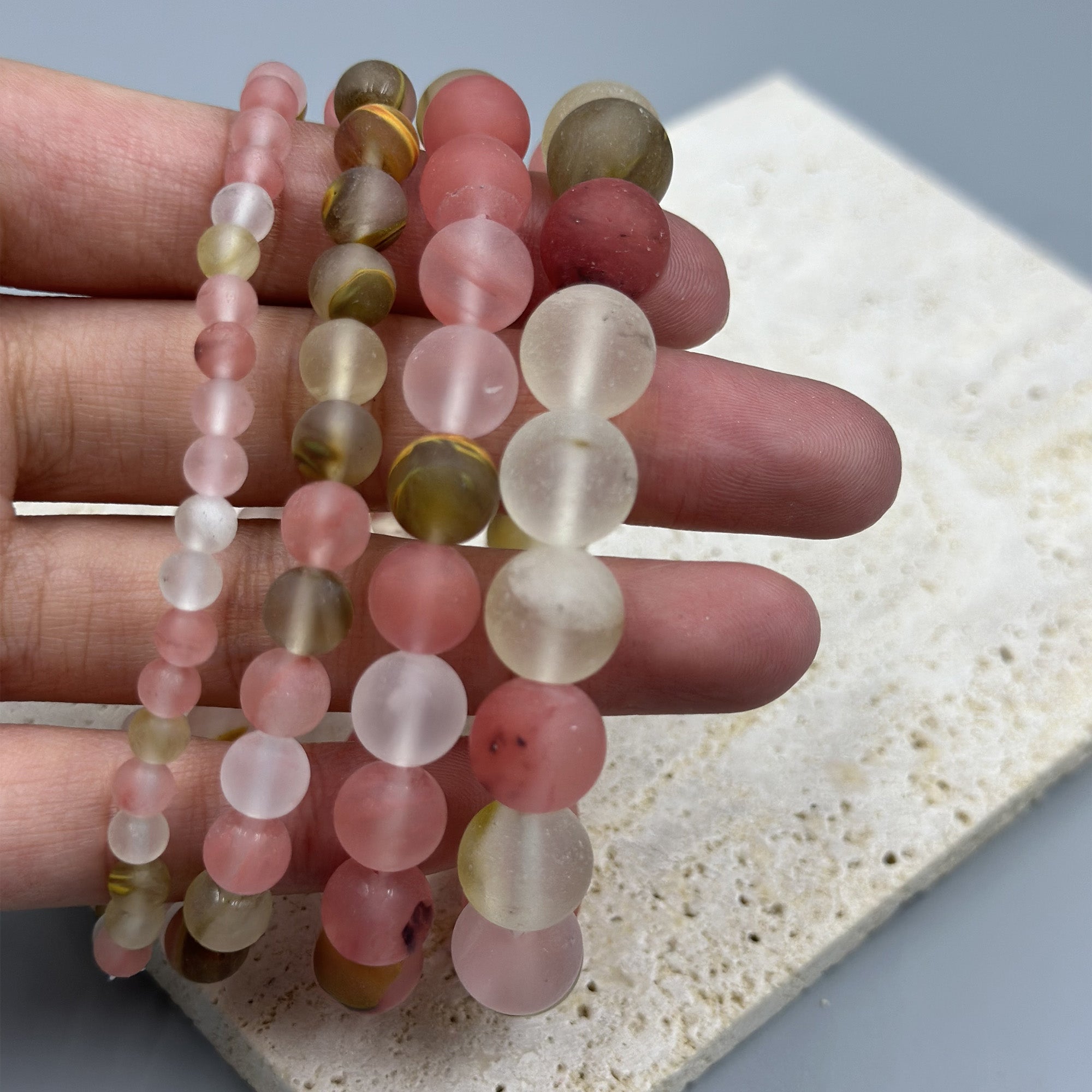 Cherry Quartz Matte Stone Stretch Bracelet B1872-12MM