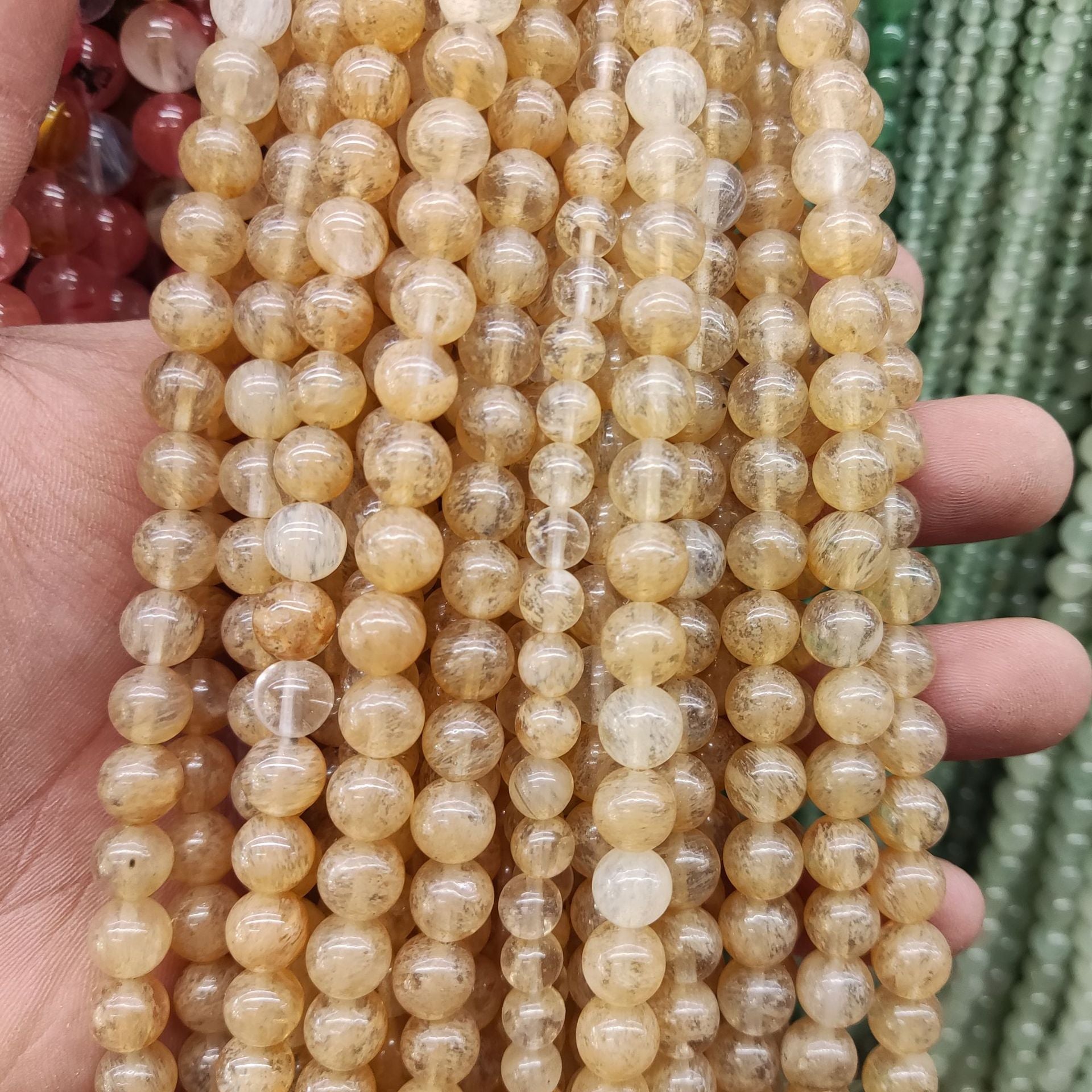 Golden Jade Stone Stretch Bracelet B1993-10MM