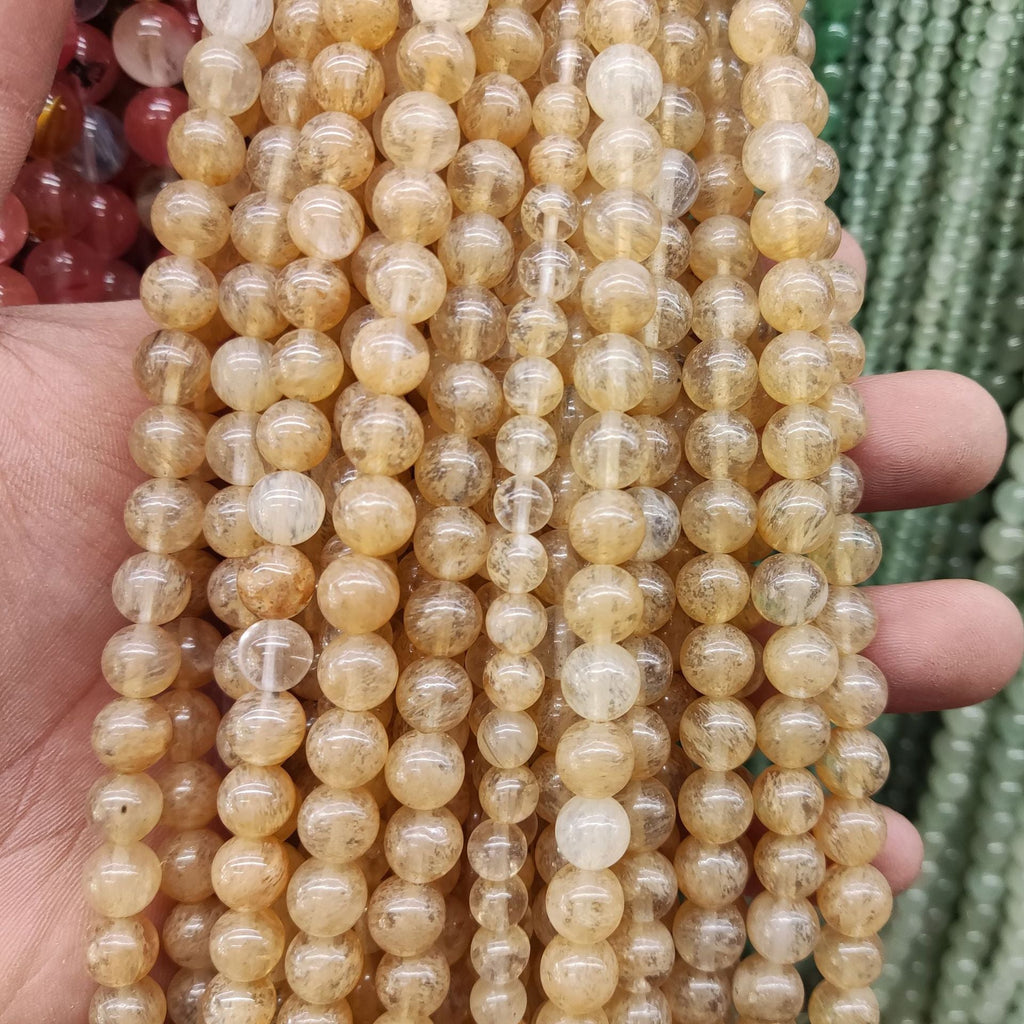 Golden Jade Stone Stretch Bracelet B1993-4MM