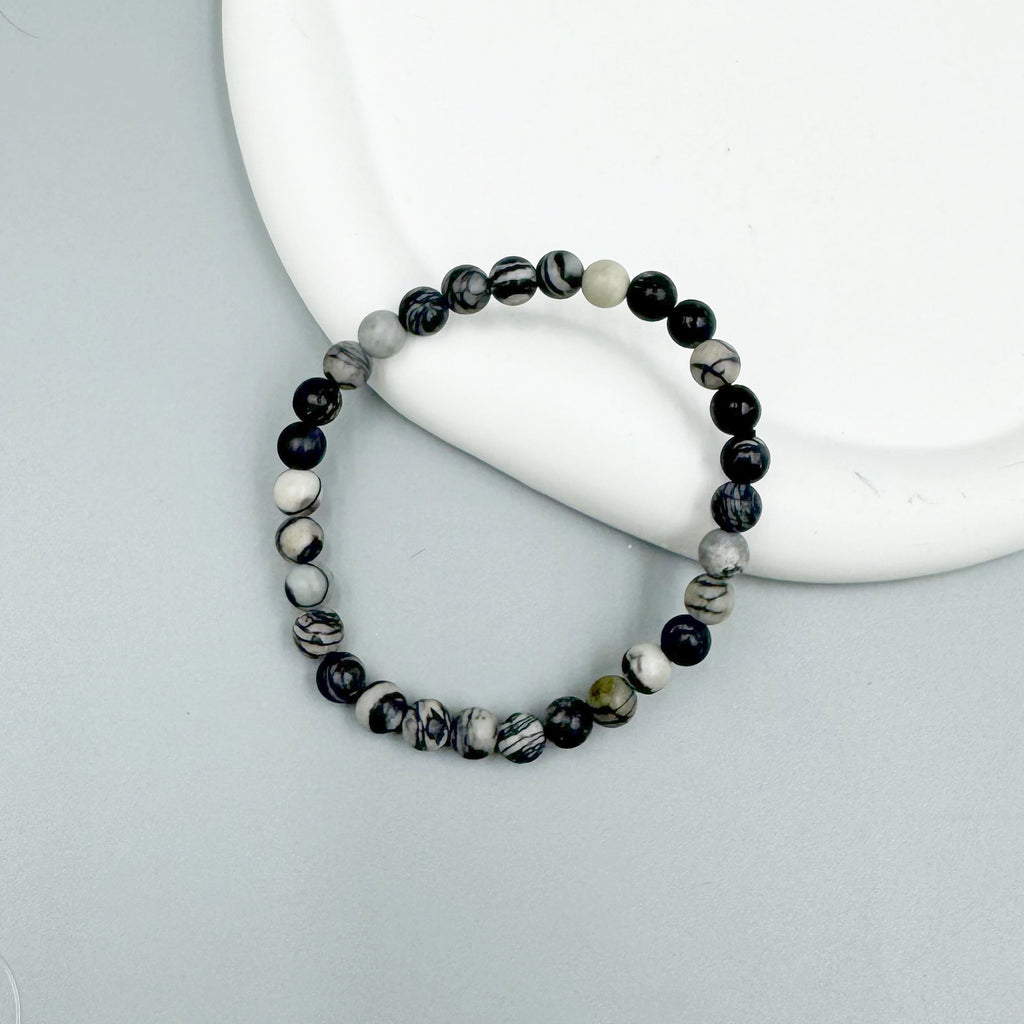 Black Network Stone Stretch Bracelet B1986-10MM