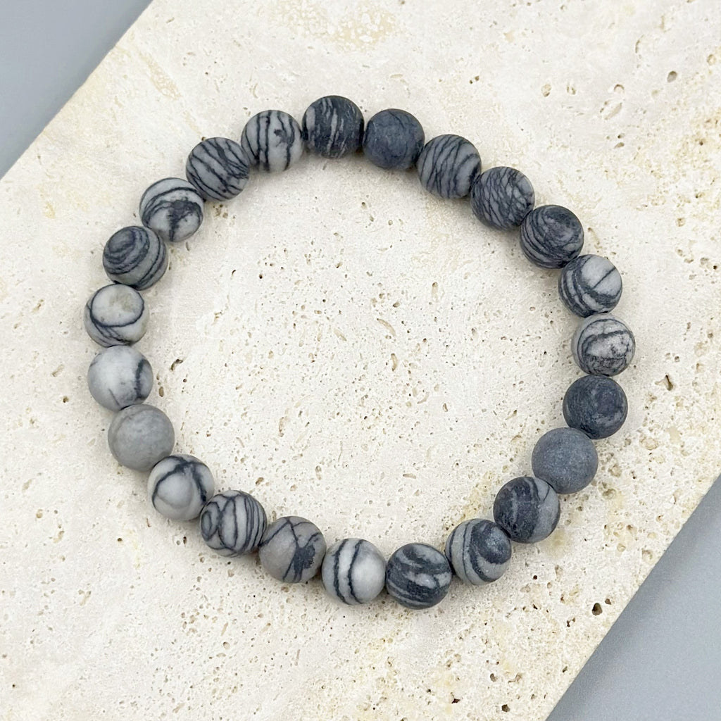 Black Network Stone Stretch Bracelet B1986-10MM