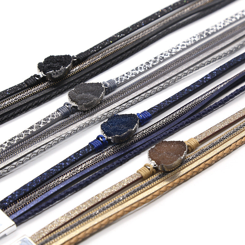 Druzy Pu Leather Magnetic Bracelets B2694