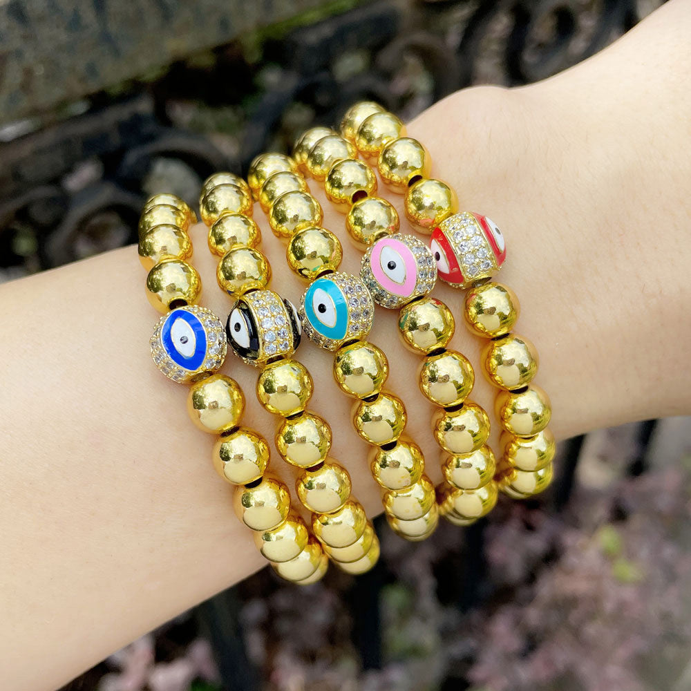 Evil Eye Zircon Bead Bracelet B3043
