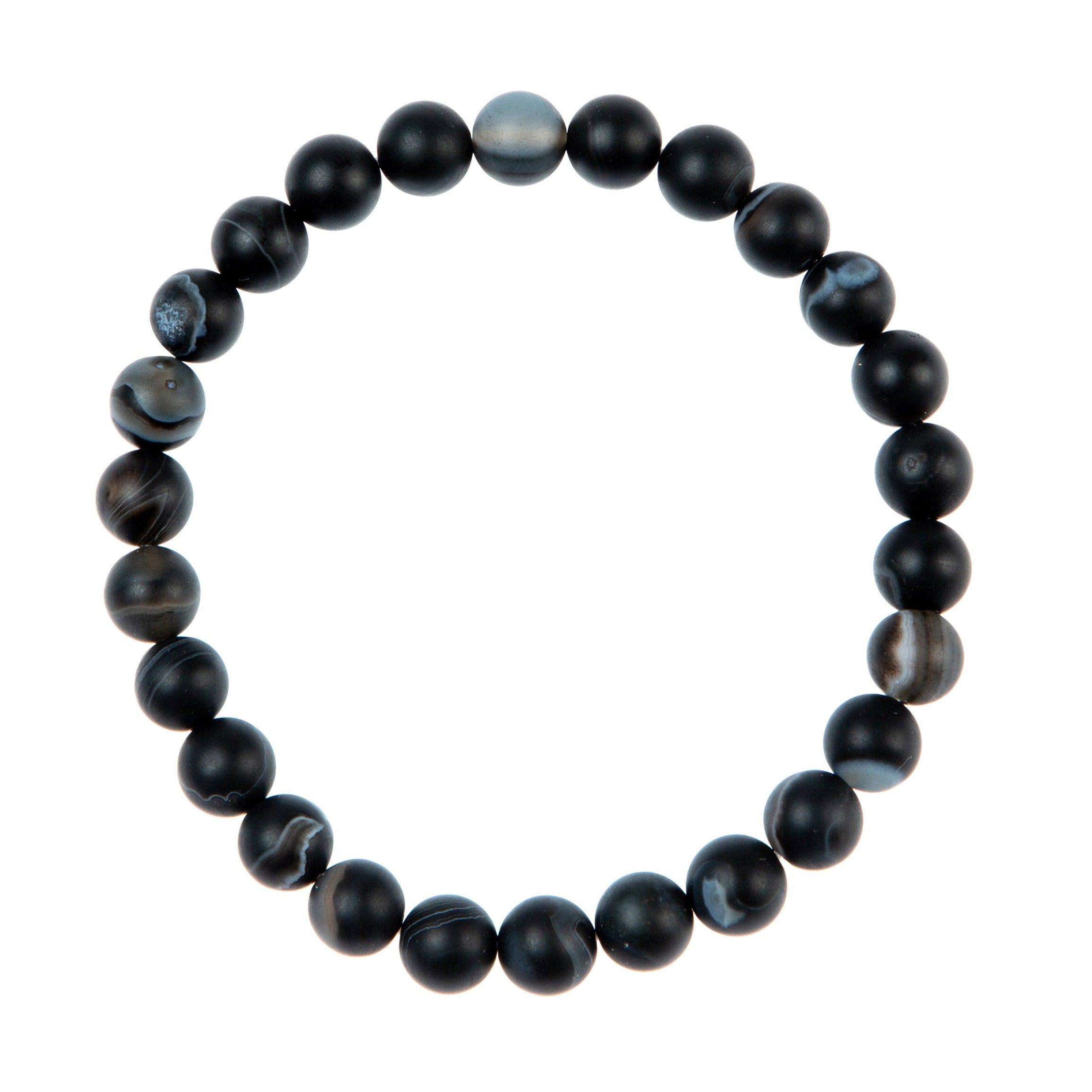 Black Striped Agate Stone Stretch Men Bracelet B3238-8MM