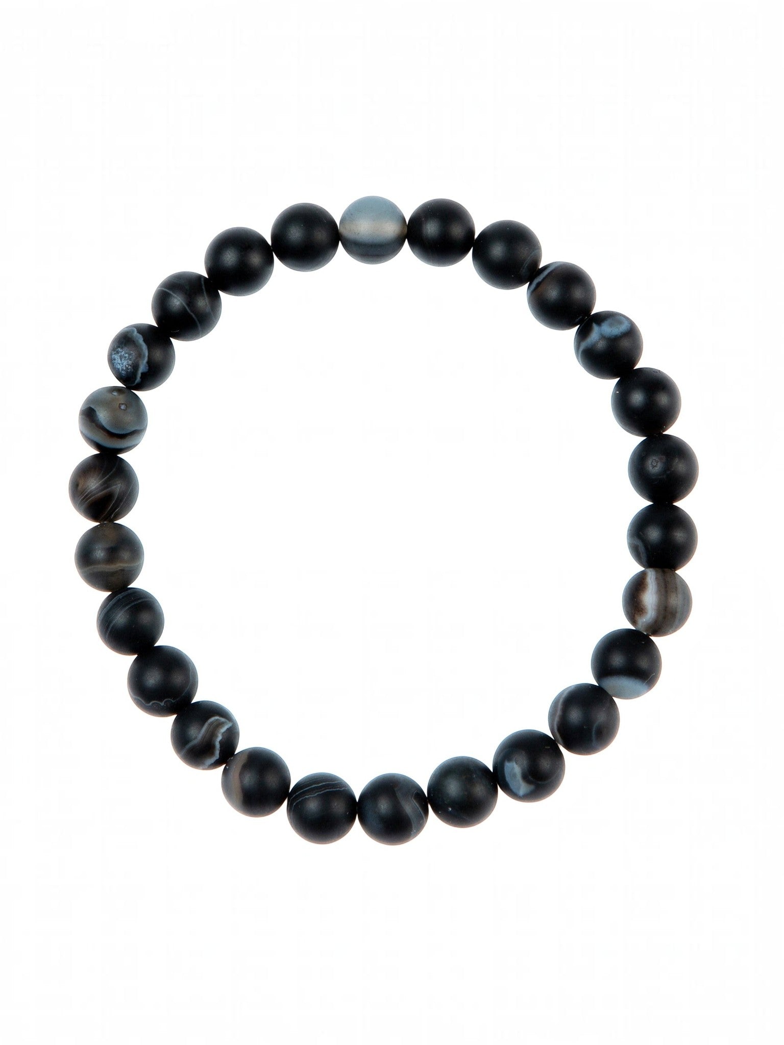 Black Striped Agate Stone Stretch Men Bracelet B3238-8MM