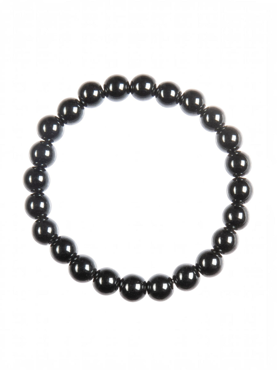 Golden Hematite Bead Stretch Bracelet B3443-Black-8MM