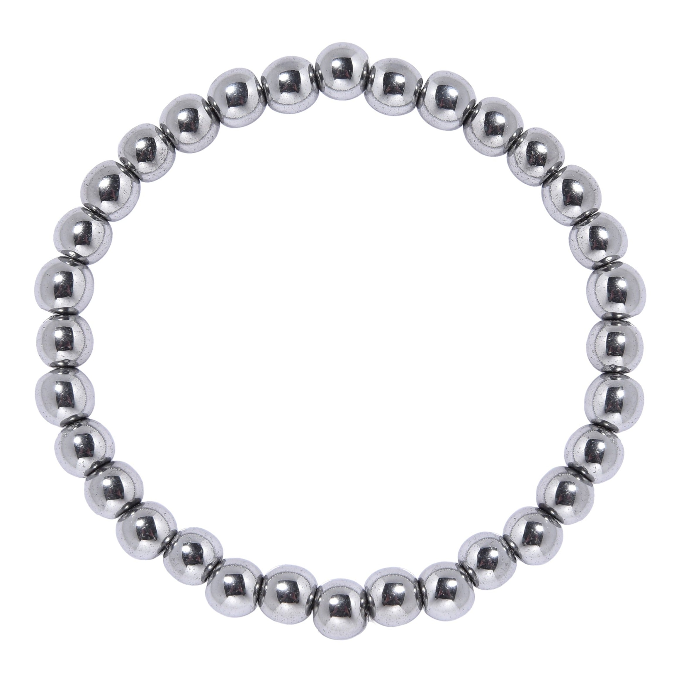 Golden Hematite Bead Stretch Bracelet B3443-Silver-8MM