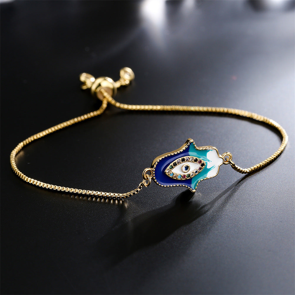 Fatima Palm Cubic Zirconia Chain Bracelet B3470