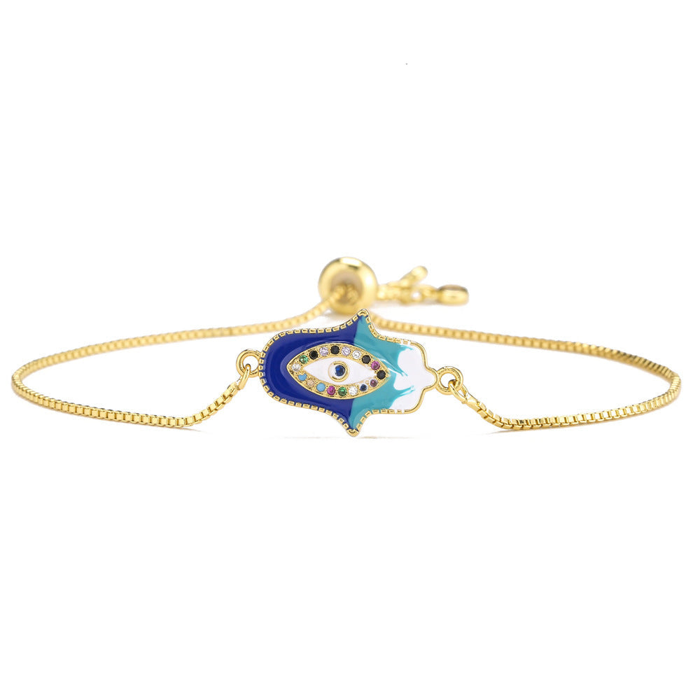 Fatima Palm Cubic Zirconia Chain Bracelet B3470
