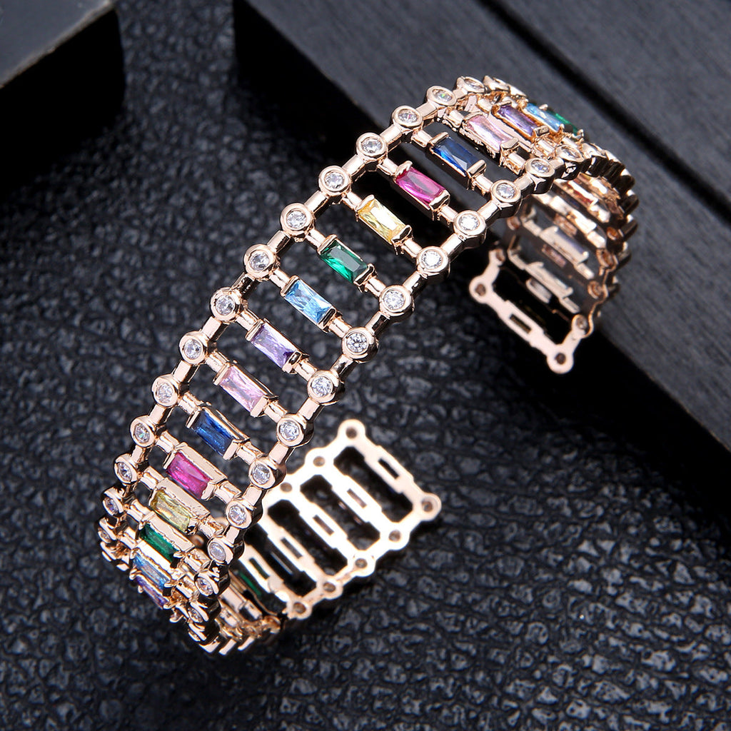 Hollow Cubic Zirconia Cuff Bracelet B3496