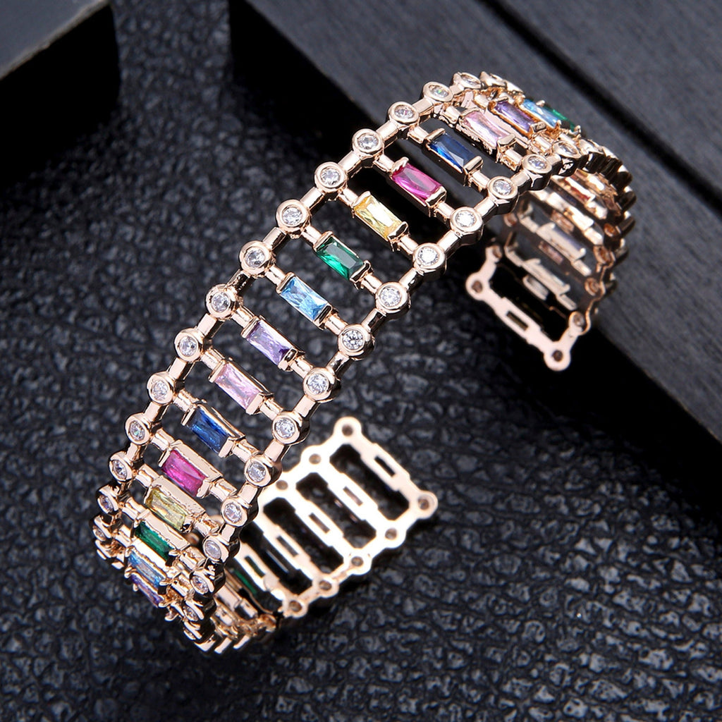 Hollow Cubic Zirconia Cuff Bracelet B3496