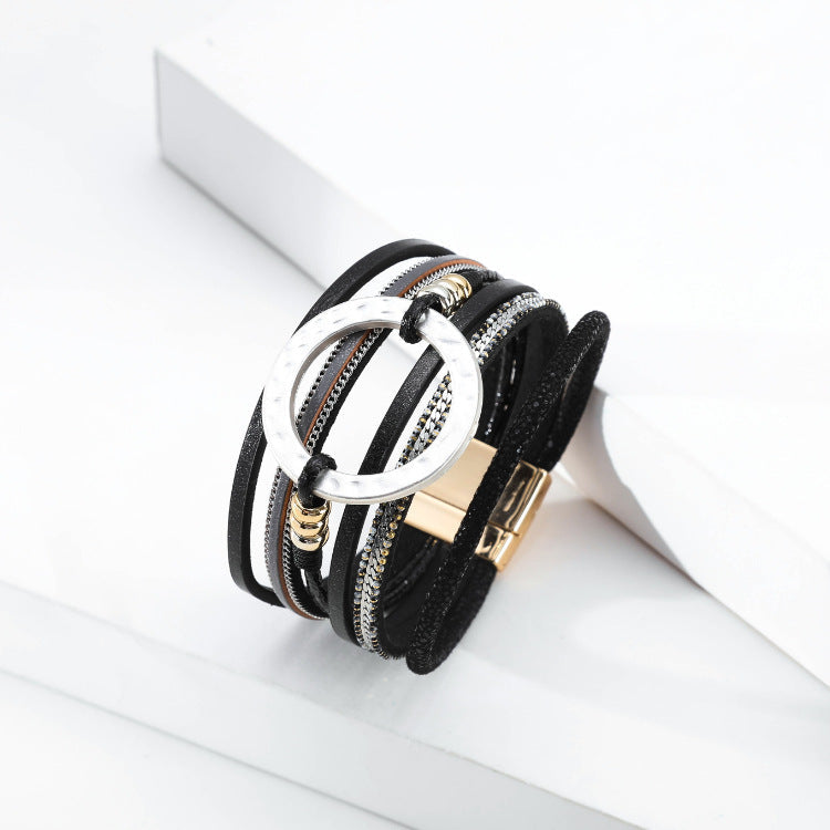 Circle Leather Magnetic Bracelets B3586