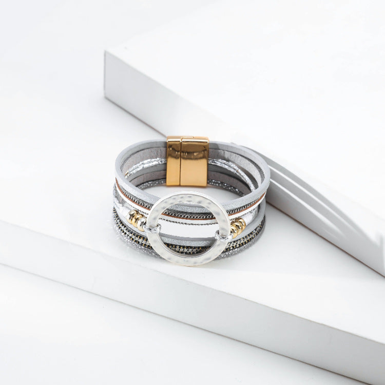 Circle Leather Magnetic Bracelets B3586