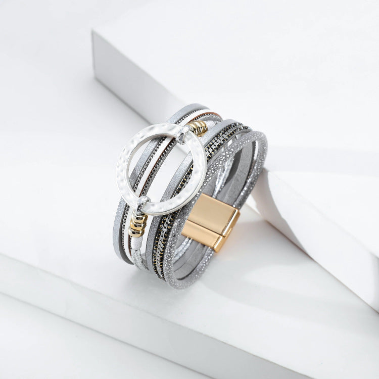 Circle Leather Magnetic Bracelets B3586