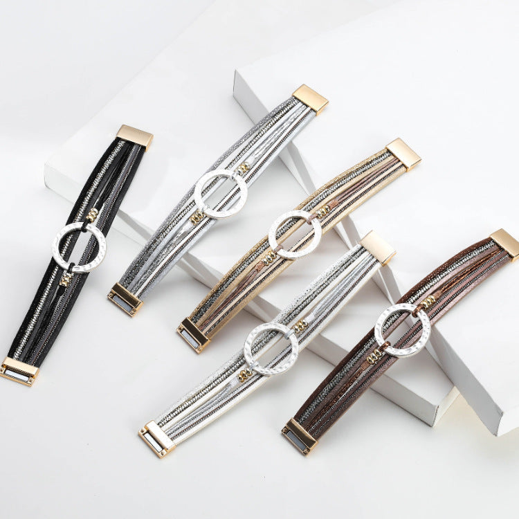 Circle Leather Magnetic Bracelets B3586
