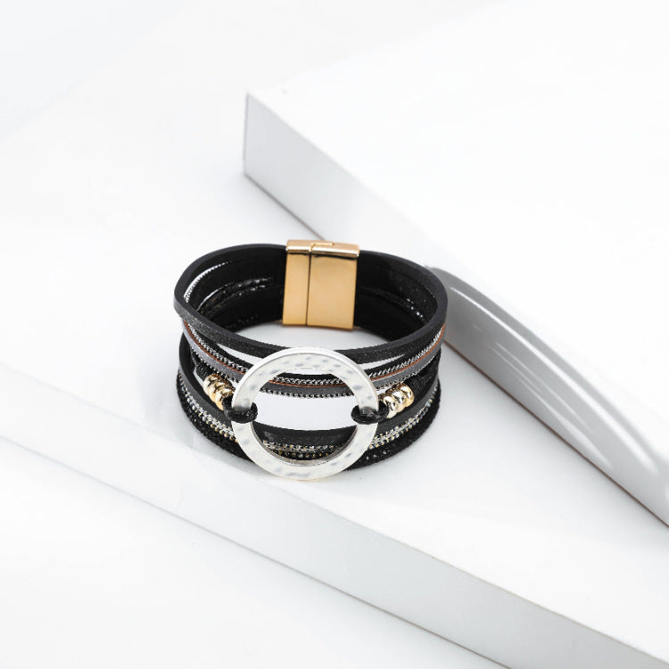 Circle Leather Magnetic Bracelets B3586