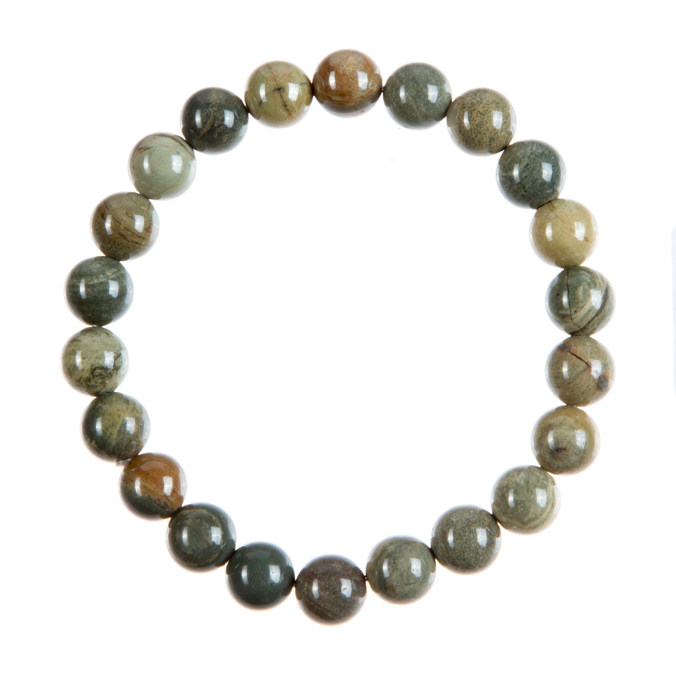 Silver Leaf Jasper Stone Stretch Bracelet B3591-6MM