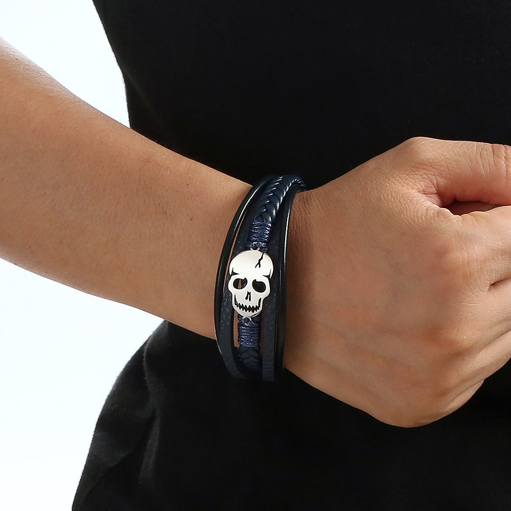 Skull Braided Leather Magnetic Bracelet B3663