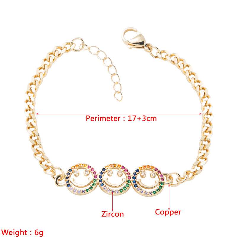 Smile Face Cubic Zirconia Chain Bracelet B3799