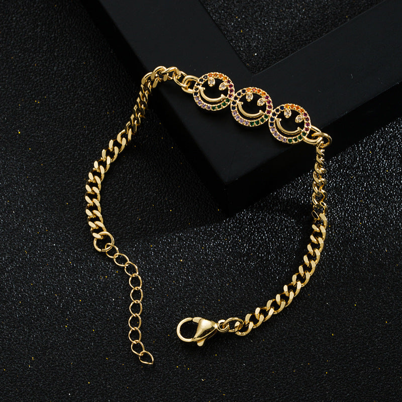 Smile Face Cubic Zirconia Chain Bracelet B3799