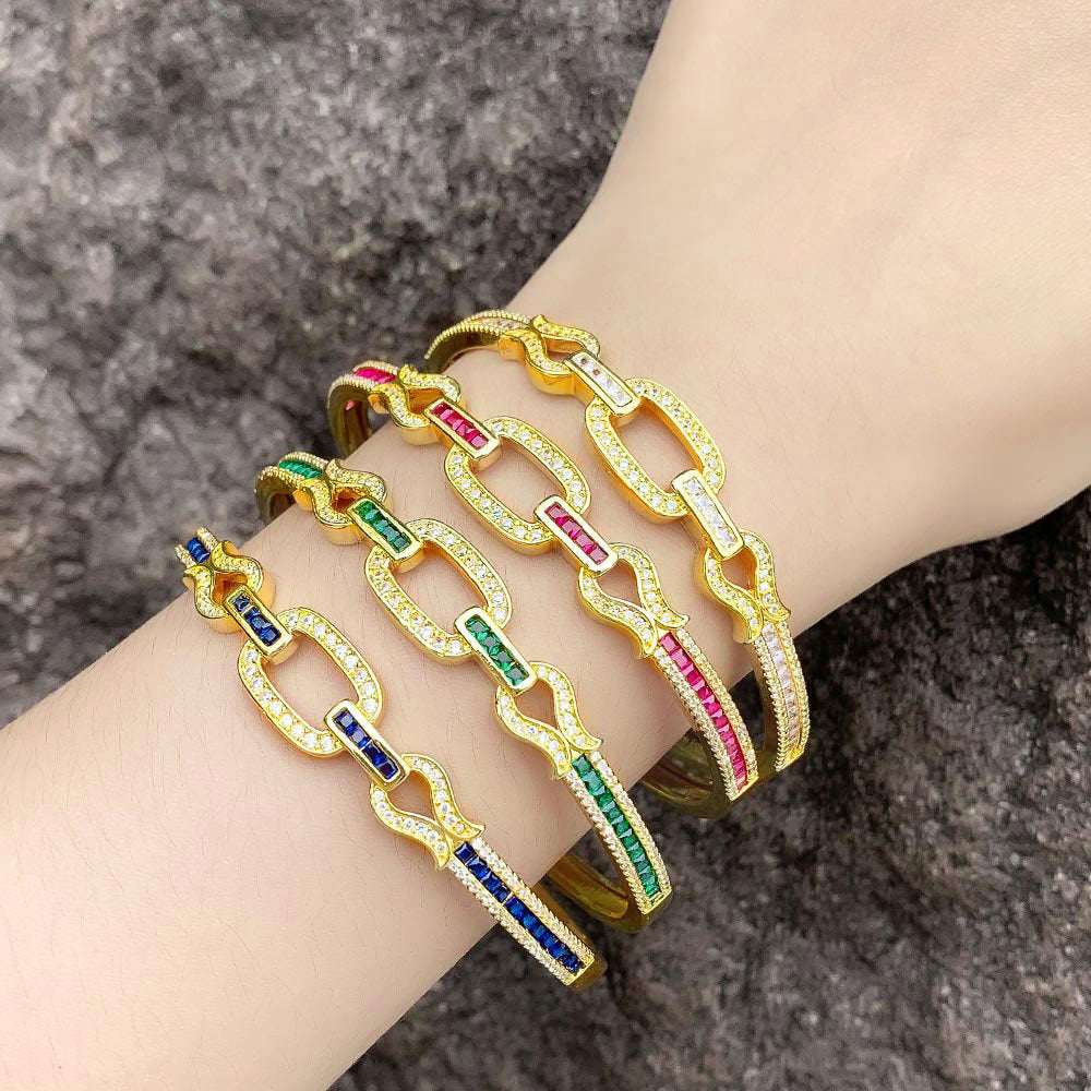 Geometry Hoop Cubic Zirconia Cuff Bracelet B3846