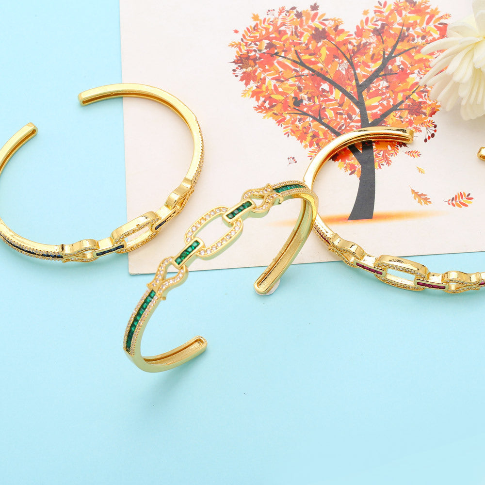 Geometry Hoop Cubic Zirconia Cuff Bracelet B3846