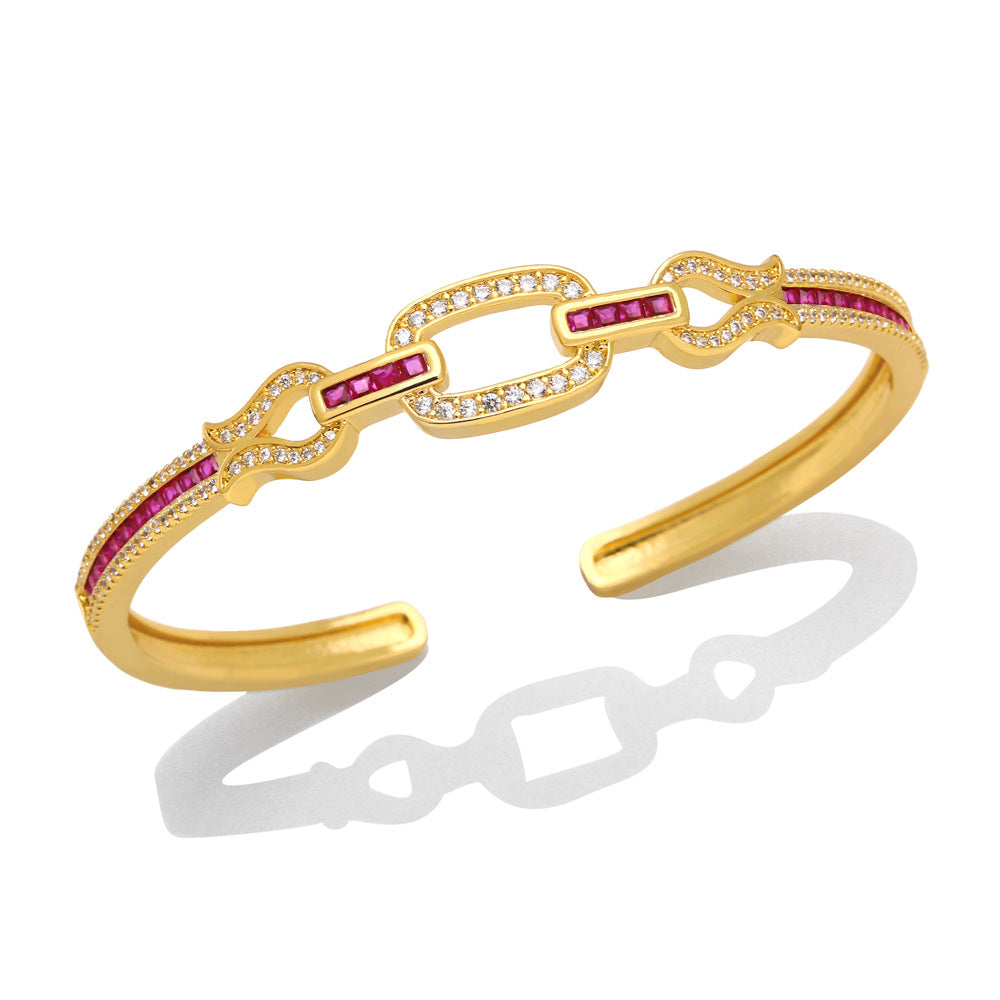 Geometry Hoop Cubic Zirconia Cuff Bracelet B3846