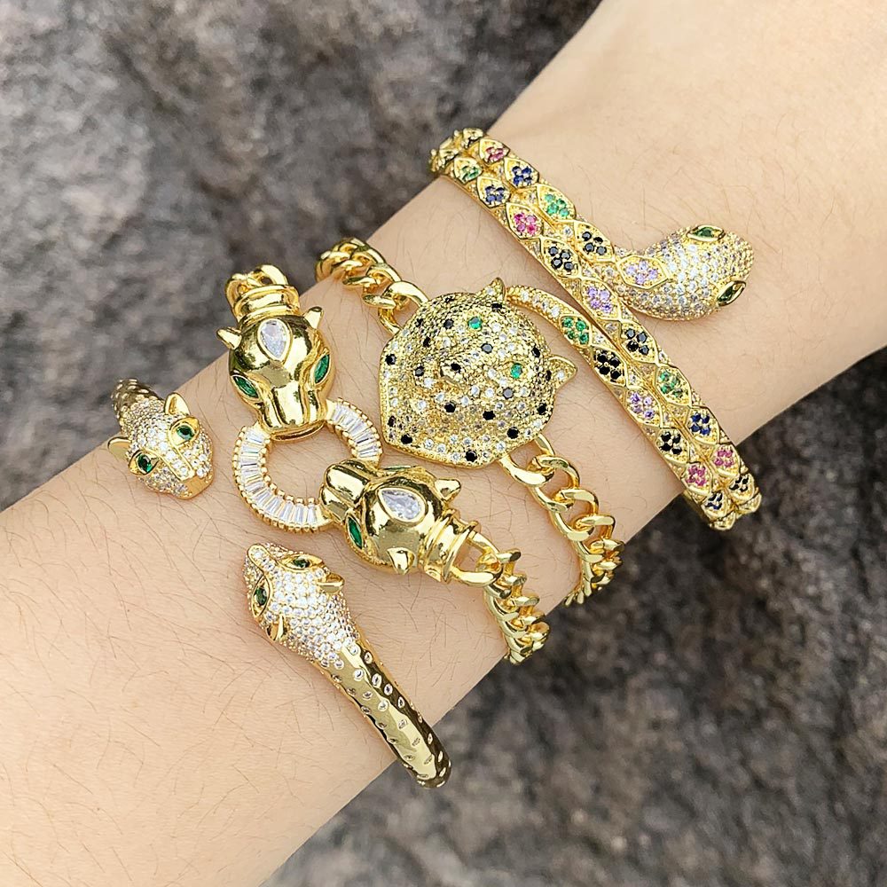 Leopard Head Cubic Zirconia Chain Bracelet B3852