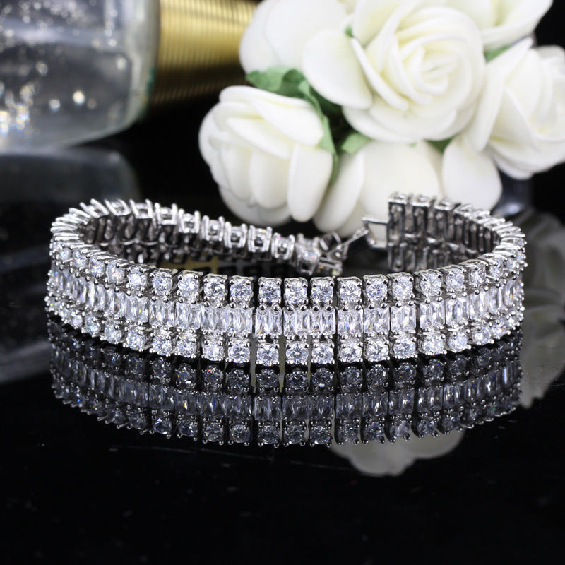 Three-layer Cubic Zirconia Chain Bracelet B3870