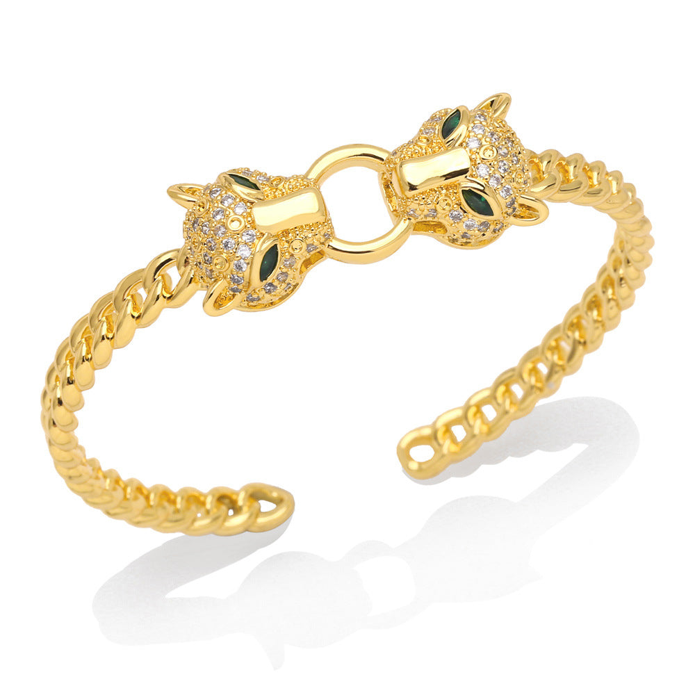 Two Leopard Head Cubic Zirconia Bracelet B3876