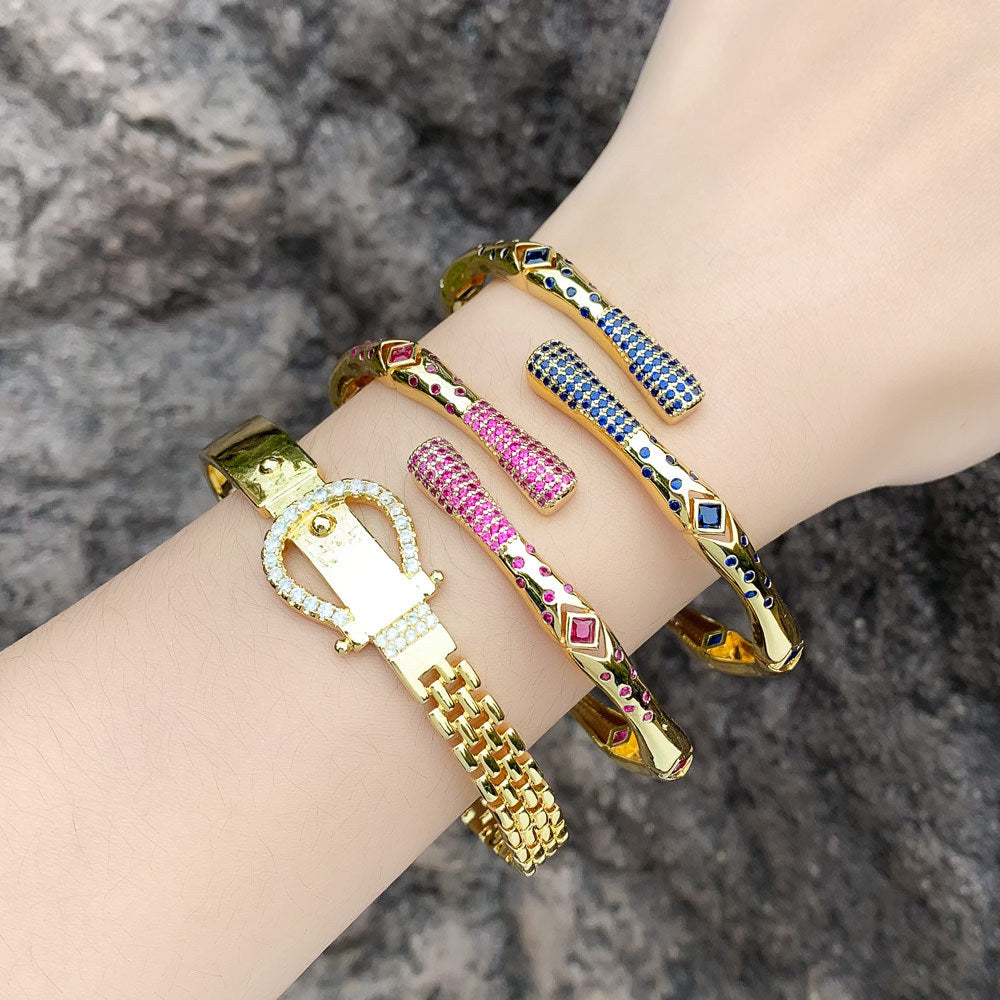 Geometry Cubic Zirconia Cuff Bracelet B3908