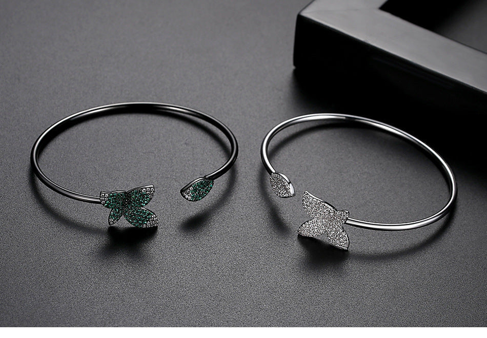 Butterfly Leaf Cubic Zirconia Cuff Bracelet B3930